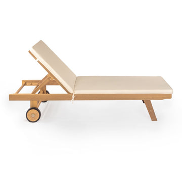Mallorca 77.56"x23.62" Modern Classic Adjustable Acacia Wood Chaise Outdoor Lounge Chair with Cushion & Wheels - JONATHAN Y